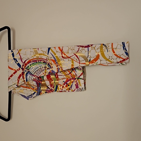 La Bes Multicolor abstract print gold metallic accents leggings sz.XS EUC - Picture 7 of 8